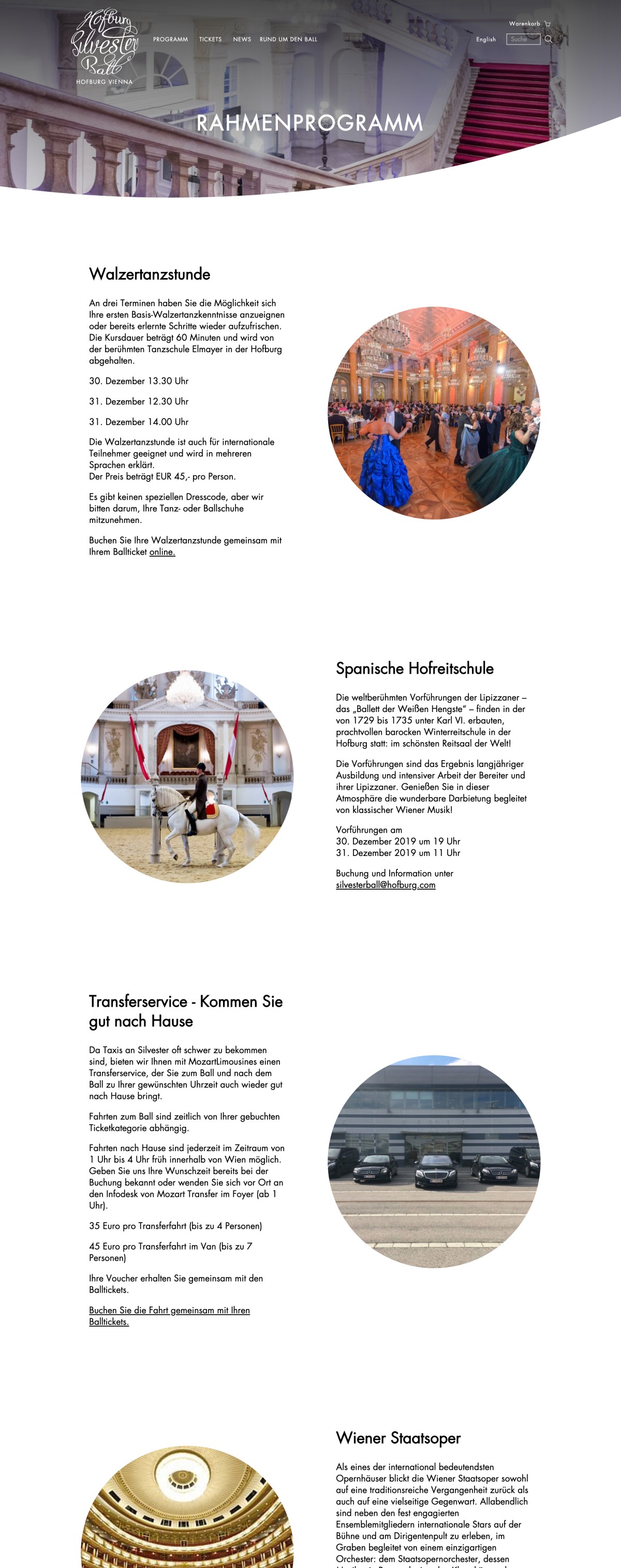 Screenshot Hofburg Silvesterball Programm Seite