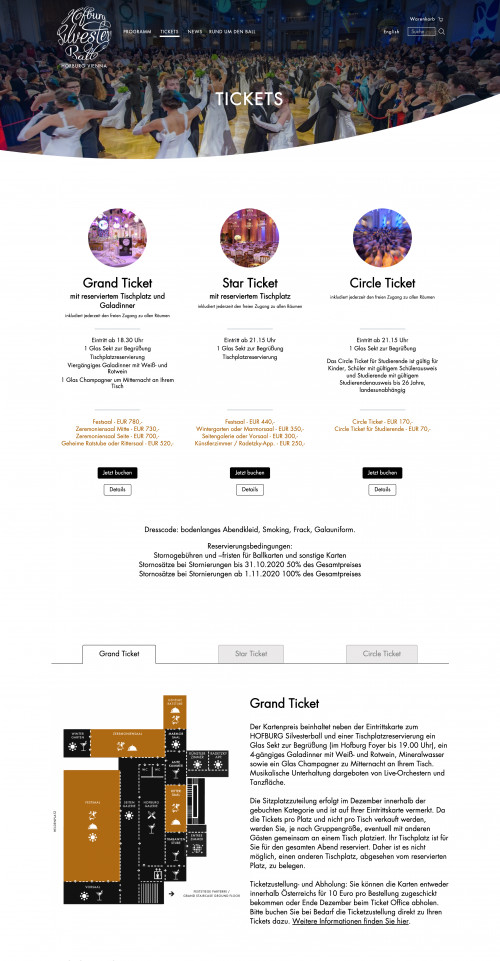 Webdesign Hofburg Silvesterball Ticket Seite
